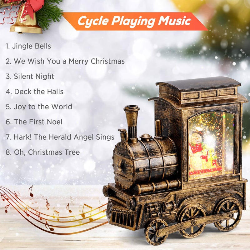 IPOW Christmas Snow Globe Lantern Train with Water Swirling Glitter, Musical and Lighted 6 Hours Timer USB Powered & Battery Operated Music Box for Christmas Home Decoration Gift, Snowman Scene - Image 5